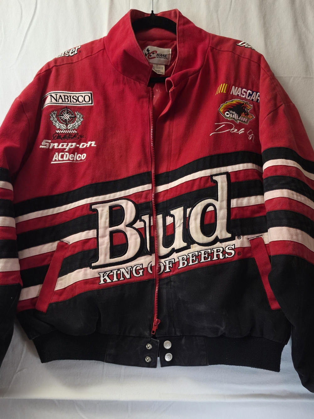 Vtg Dale Earnhardt Budweiser Chase Authentics NASCAR Jacket Mens L The Outlaw